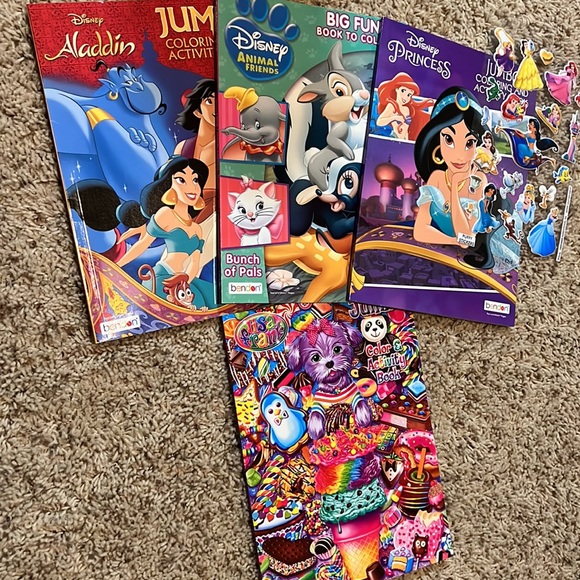 BNWT Disney Princess/Animal/Aladdin & Lisa Frank Activity Coloring Books w/bonus - Picture 3 of 4
